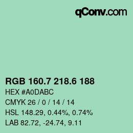 カラーコード: RGB 160.7 218.6 188 | qconv.com