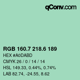 カラーコード: RGB 160.7 218.6 189 | qconv.com