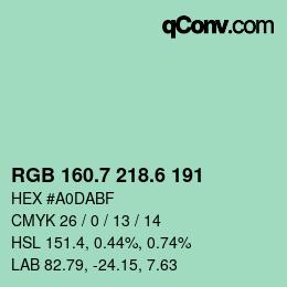 カラーコード: RGB 160.7 218.6 191 | qconv.com