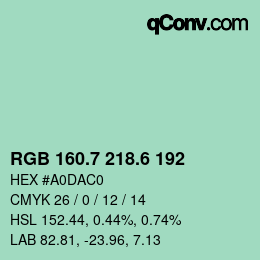 カラーコード: RGB 160.7 218.6 192 | qconv.com