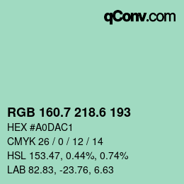 カラーコード: RGB 160.7 218.6 193 | qconv.com