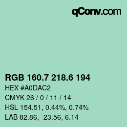 カラーコード: RGB 160.7 218.6 194 | qconv.com