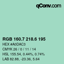 カラーコード: RGB 160.7 218.6 195 | qconv.com