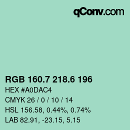 カラーコード: RGB 160.7 218.6 196 | qconv.com