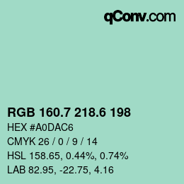 カラーコード: RGB 160.7 218.6 198 | qconv.com