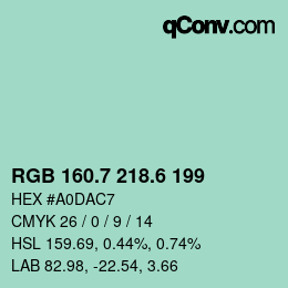 カラーコード: RGB 160.7 218.6 199 | qconv.com