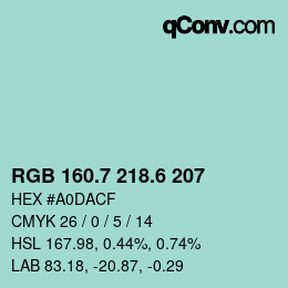 カラーコード: RGB 160.7 218.6 207 | qconv.com