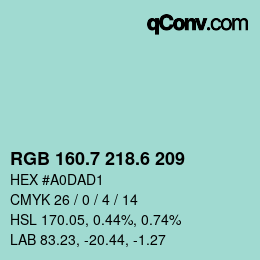 カラーコード: RGB 160.7 218.6 209 | qconv.com