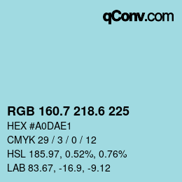 カラーコード: RGB 160.7 218.6 225 | qconv.com