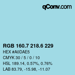 カラーコード: RGB 160.7 218.6 229 | qconv.com