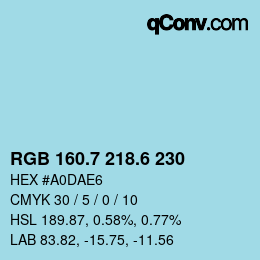 カラーコード: RGB 160.7 218.6 230 | qconv.com
