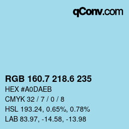カラーコード: RGB 160.7 218.6 235 | qconv.com