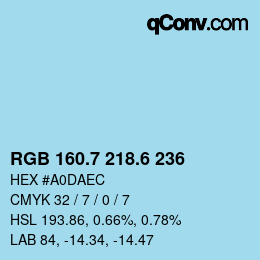 カラーコード: RGB 160.7 218.6 236 | qconv.com