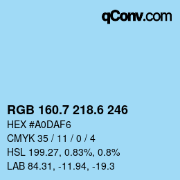 カラーコード: RGB 160.7 218.6 246 | qconv.com