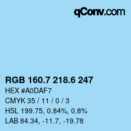 カラーコード: RGB 160.7 218.6 247 | qconv.com