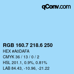 カラーコード: RGB 160.7 218.6 250 | qconv.com