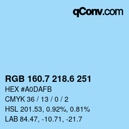 カラーコード: RGB 160.7 218.6 251 | qconv.com