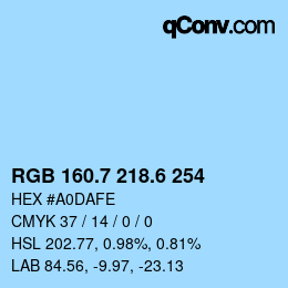 カラーコード: RGB 160.7 218.6 254 | qconv.com