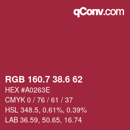 カラーコード: RGB 160.7 38.6 62 | qconv.com