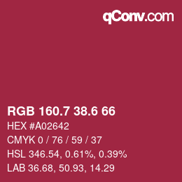 カラーコード: RGB 160.7 38.6 66 | qconv.com