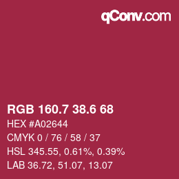 カラーコード: RGB 160.7 38.6 68 | qconv.com