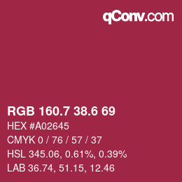 カラーコード: RGB 160.7 38.6 69 | qconv.com