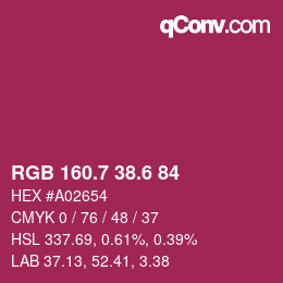 カラーコード: RGB 160.7 38.6 84 | qconv.com