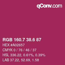 カラーコード: RGB 160.7 38.6 87 | qconv.com
