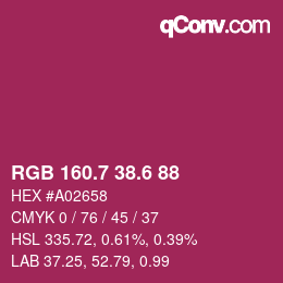 カラーコード: RGB 160.7 38.6 88 | qconv.com