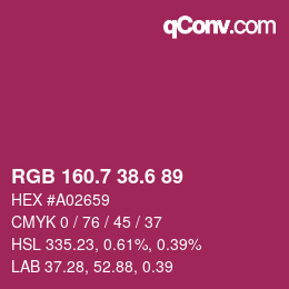 カラーコード: RGB 160.7 38.6 89 | qconv.com