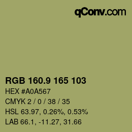 カラーコード: RGB 160.9 165 103 | qconv.com