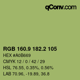 カラーコード: RGB 160.9 182.2 105 | qconv.com