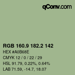 Color code: RGB 160.9 182.2 142 | qconv.com