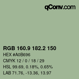Color code: RGB 160.9 182.2 150 | qconv.com