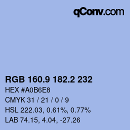Color code: RGB 160.9 182.2 232 | qconv.com
