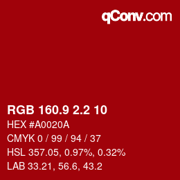 カラーコード: RGB 160.9 2.2 10 | qconv.com