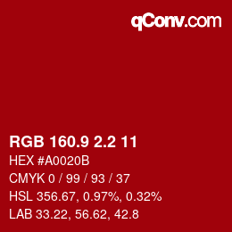 カラーコード: RGB 160.9 2.2 11 | qconv.com