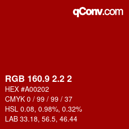 カラーコード: RGB 160.9 2.2 2 | qconv.com