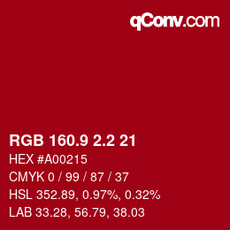 カラーコード: RGB 160.9 2.2 21 | qconv.com