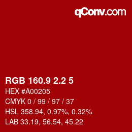 カラーコード: RGB 160.9 2.2 5 | qconv.com