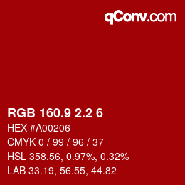 カラーコード: RGB 160.9 2.2 6 | qconv.com