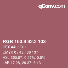 カラーコード: RGB 160.9 92.2 103 | qconv.com