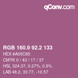 カラーコード: RGB 160.9 92.2 133 | qconv.com
