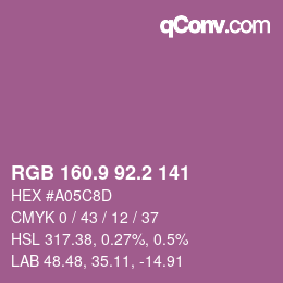 カラーコード: RGB 160.9 92.2 141 | qconv.com