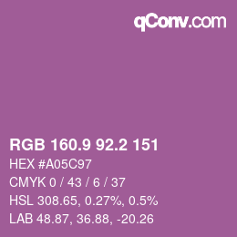 カラーコード: RGB 160.9 92.2 151 | qconv.com