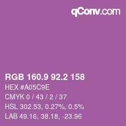 カラーコード: RGB 160.9 92.2 158 | qconv.com