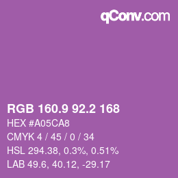 カラーコード: RGB 160.9 92.2 168 | qconv.com