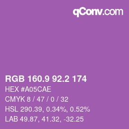 カラーコード: RGB 160.9 92.2 174 | qconv.com