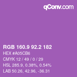 カラーコード: RGB 160.9 92.2 182 | qconv.com