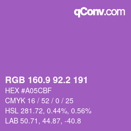 カラーコード: RGB 160.9 92.2 191 | qconv.com